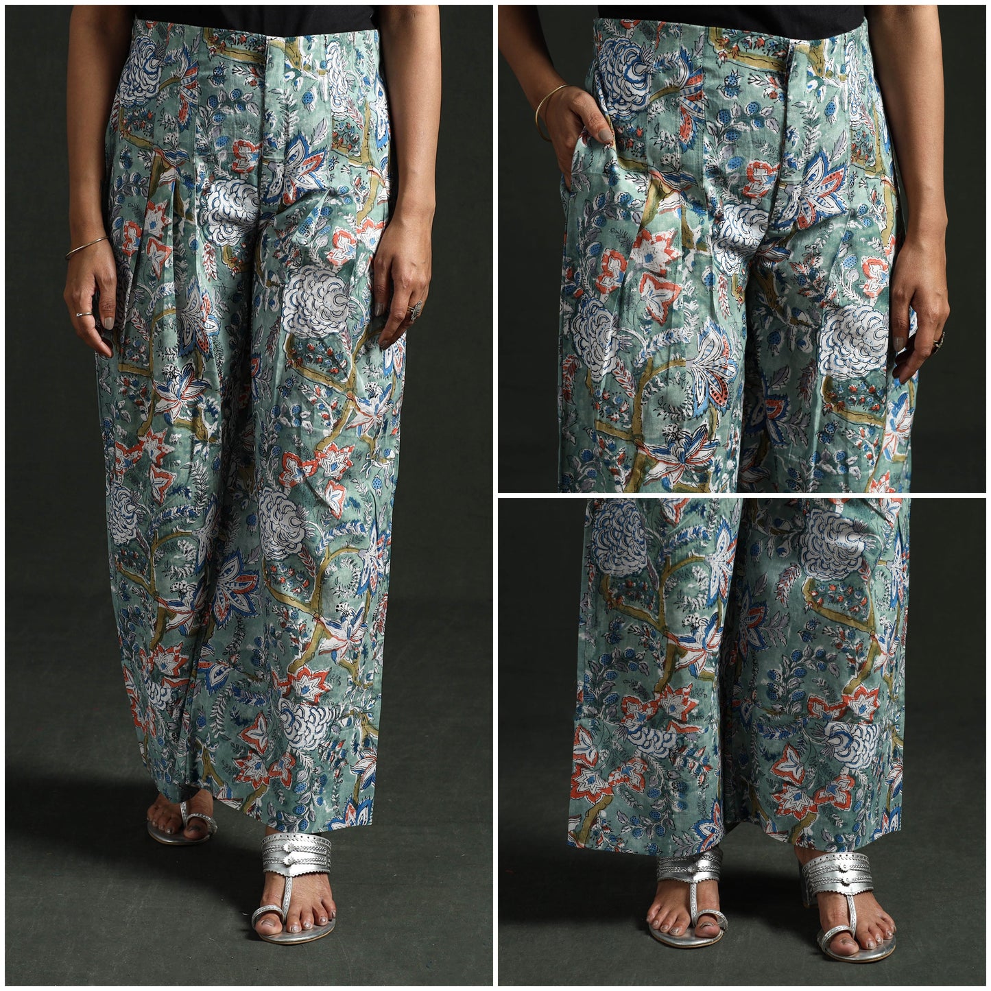 Sanganeri hand block print cotton flared palazzo 08