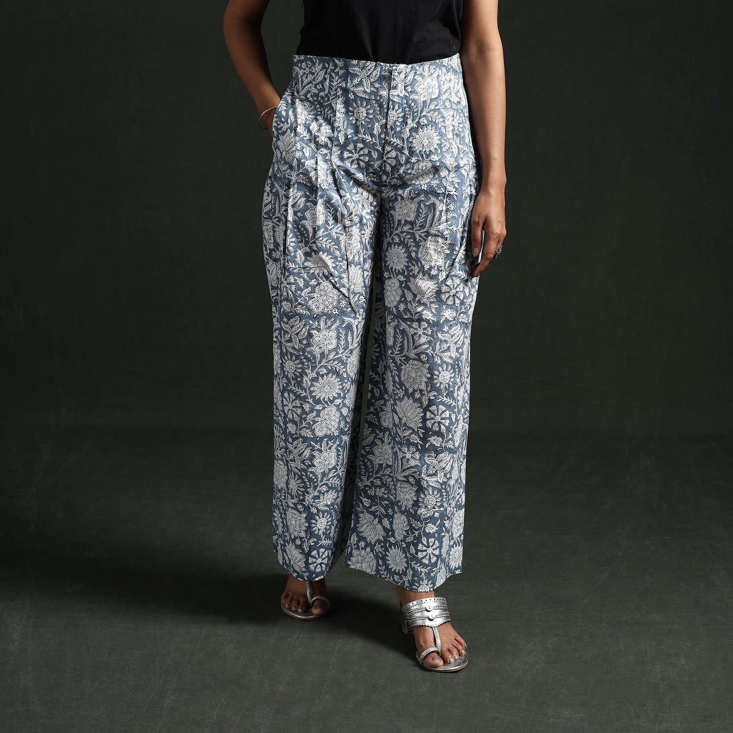 Sanganeri hand block print cotton flared palazzo 09