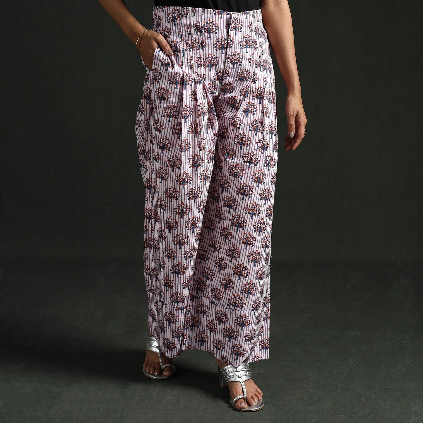 Sanganeri hand block print cotton flared palazzo 10