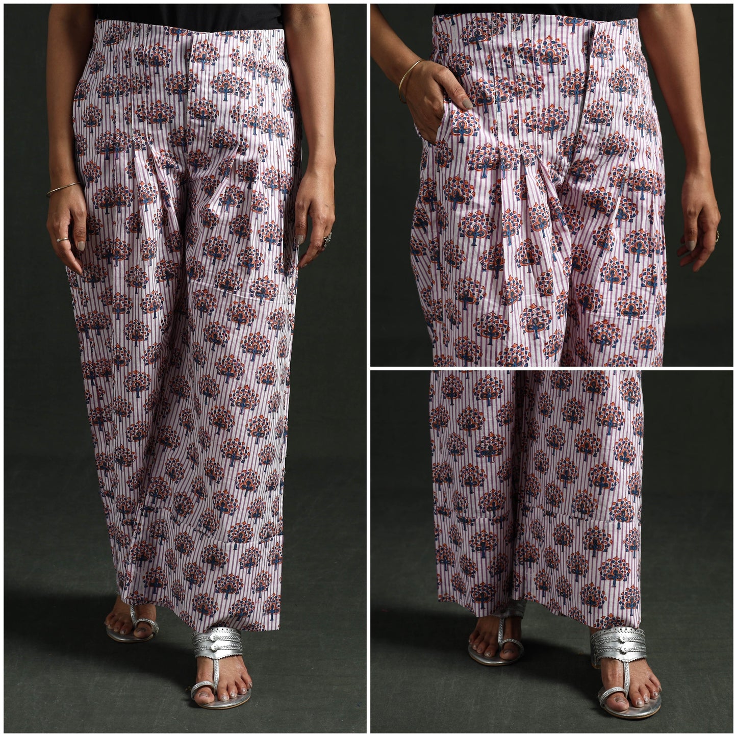 Sanganeri hand block print cotton flared palazzo 10
