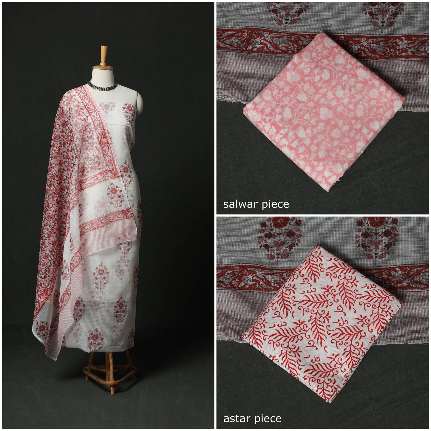 Sanganeri hand block print kota doria cotton 3pc unstitched