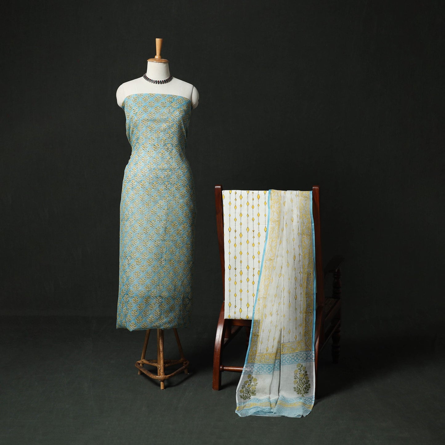 Sanganeri hand block print kota doria cotton 3pc unstitched