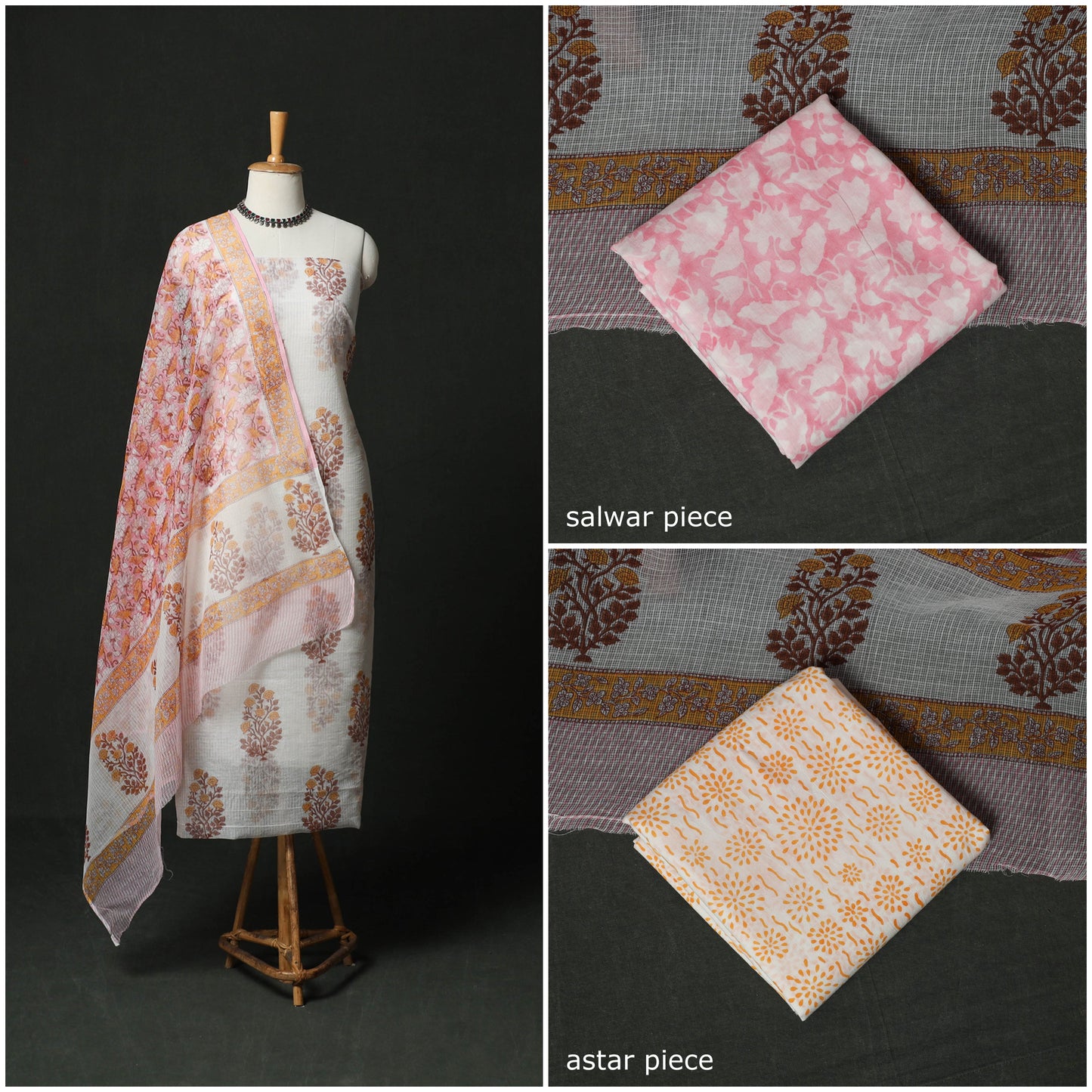 Sanganeri hand block print kota doria cotton 3pc unstitched