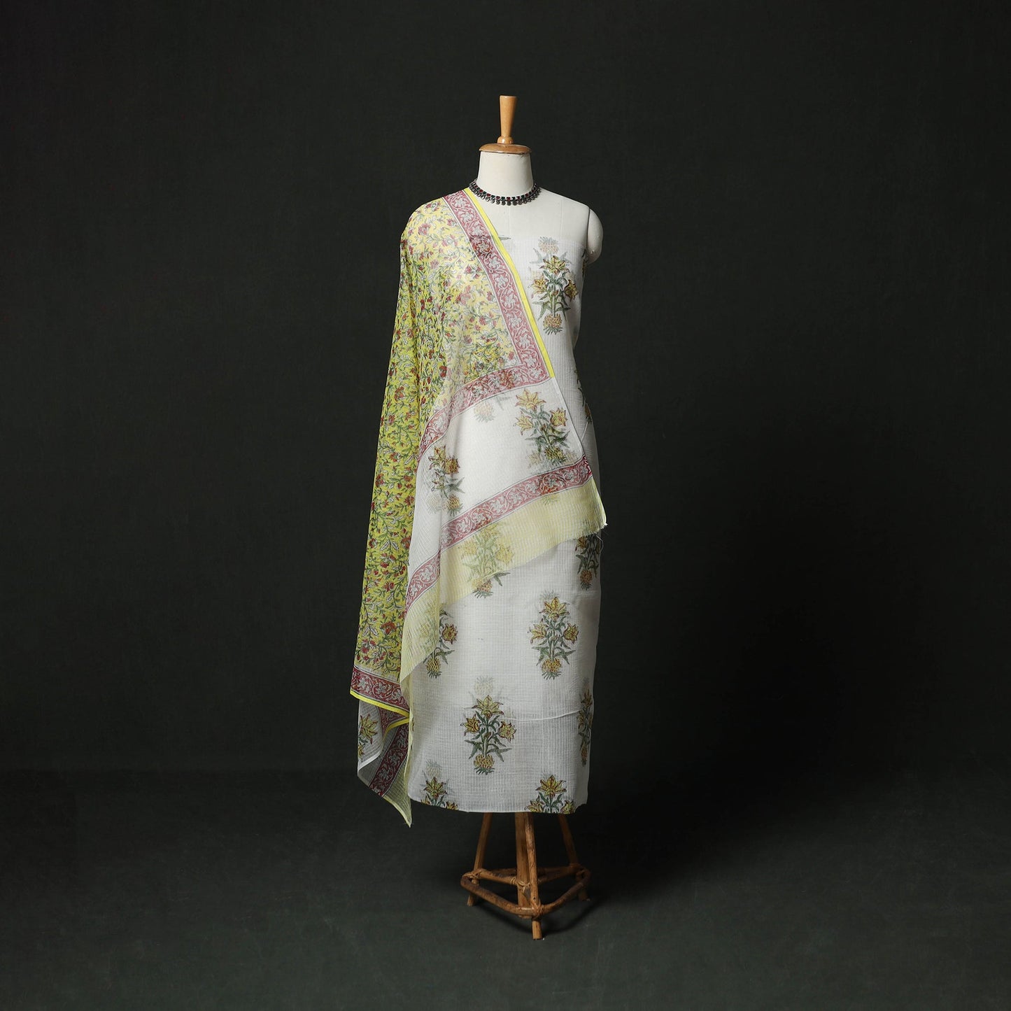 Sanganeri hand block print kota doria cotton 3pc unstitched