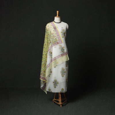 Sanganeri hand block print kota doria cotton 3pc unstitched