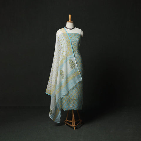 Sanganeri hand block print kota doria cotton 3pc unstitched