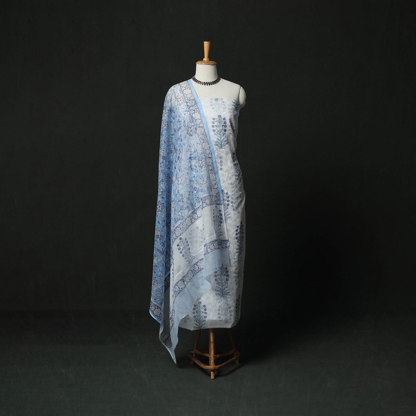 Sanganeri hand block print kota doria cotton 3pc unstitched