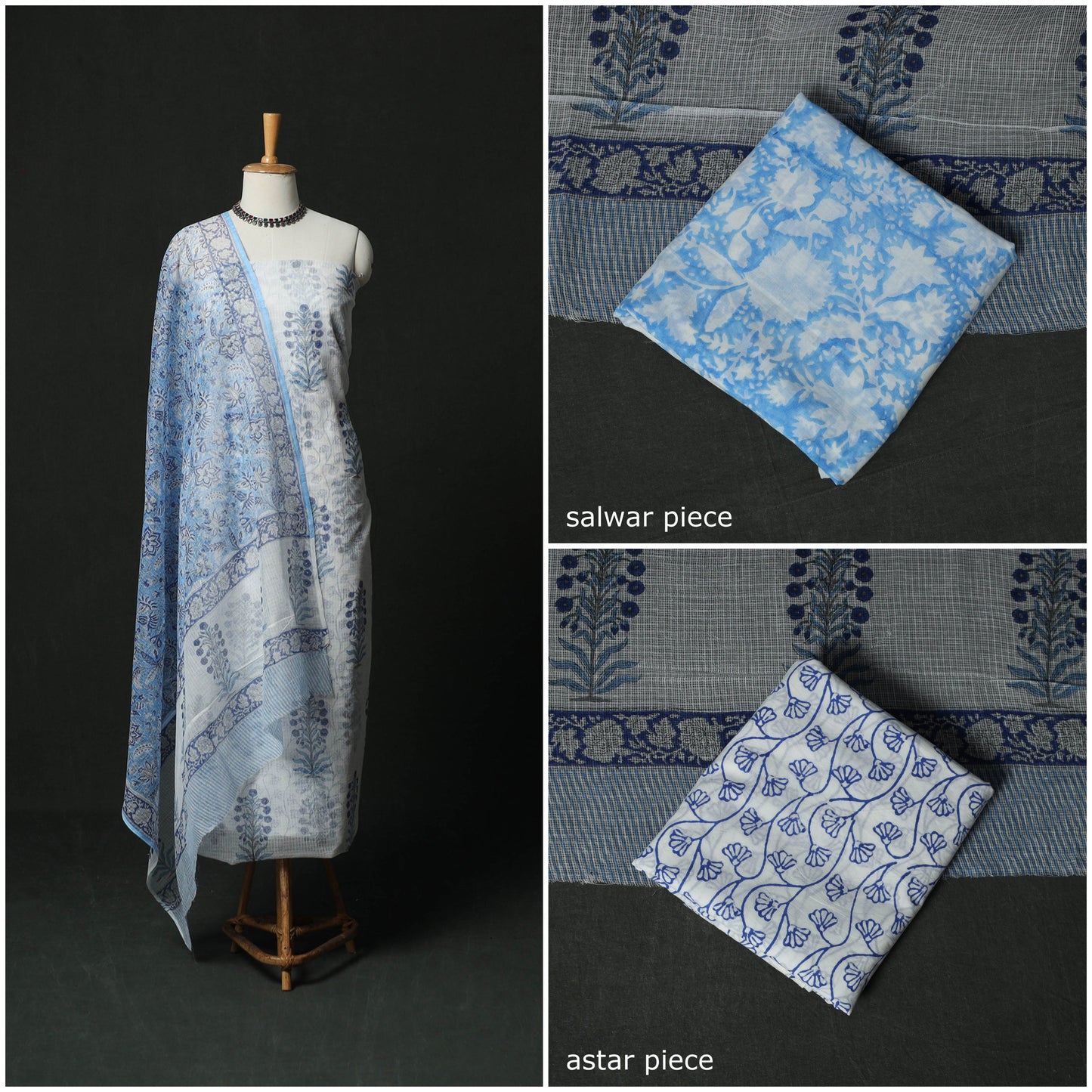 Sanganeri hand block print kota doria cotton 3pc unstitched