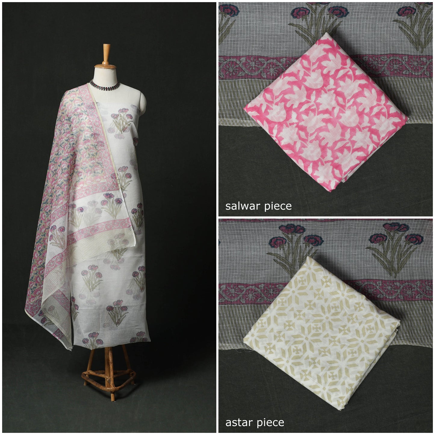 Sanganeri hand block print kota doria cotton 3pc unstitched