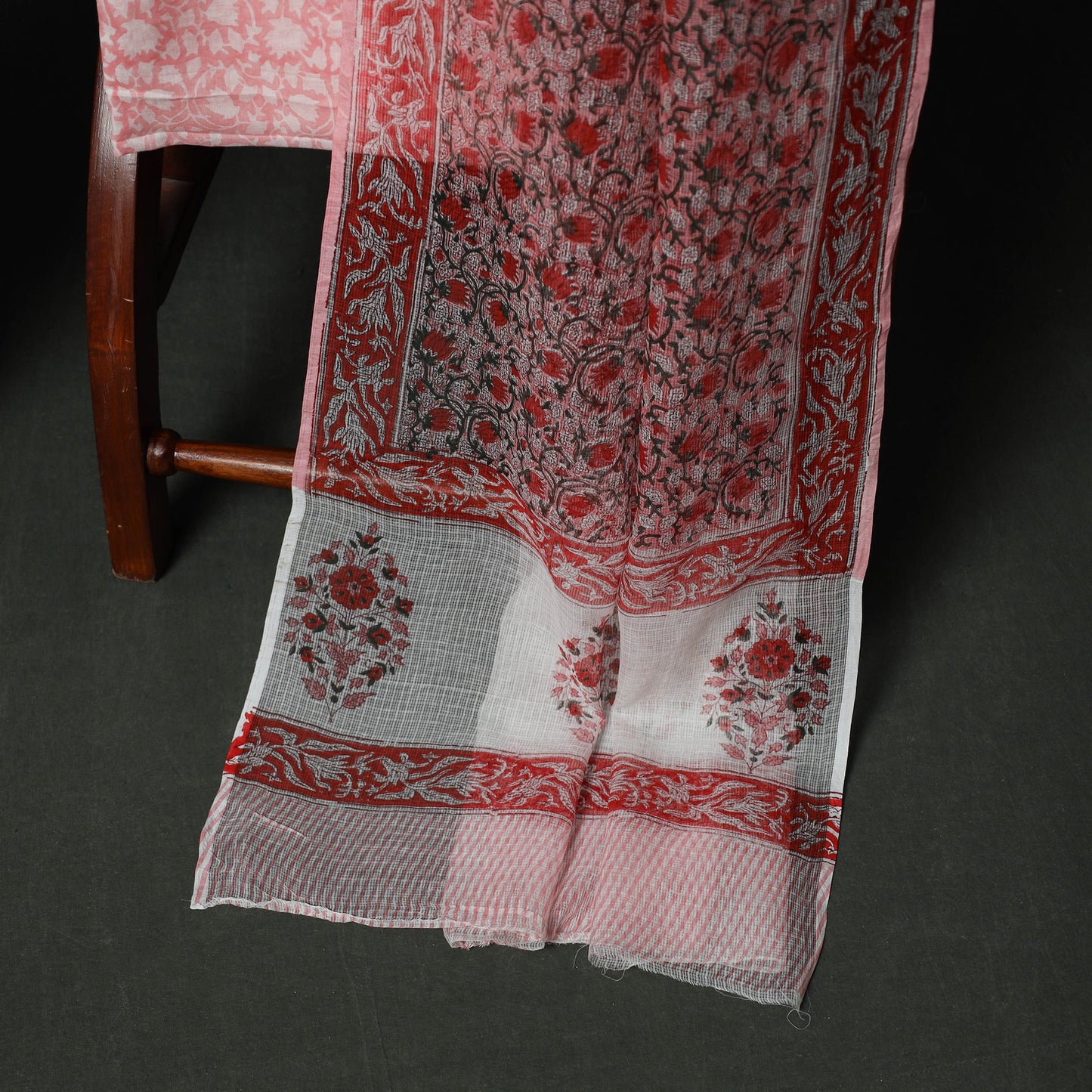 Sanganeri hand block print kota doria cotton 3pc unstitched
