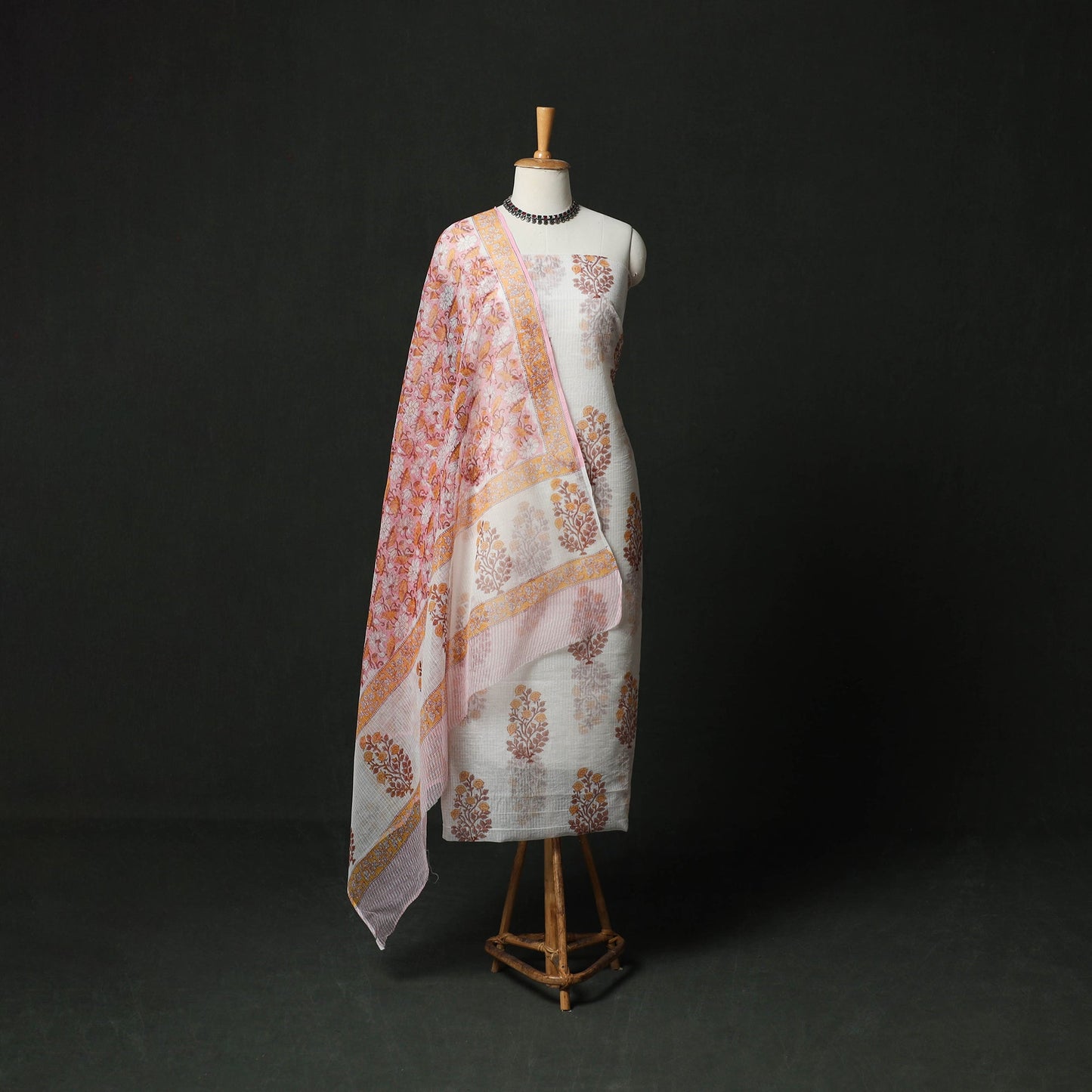 Sanganeri hand block print kota doria cotton 3pc unstitched