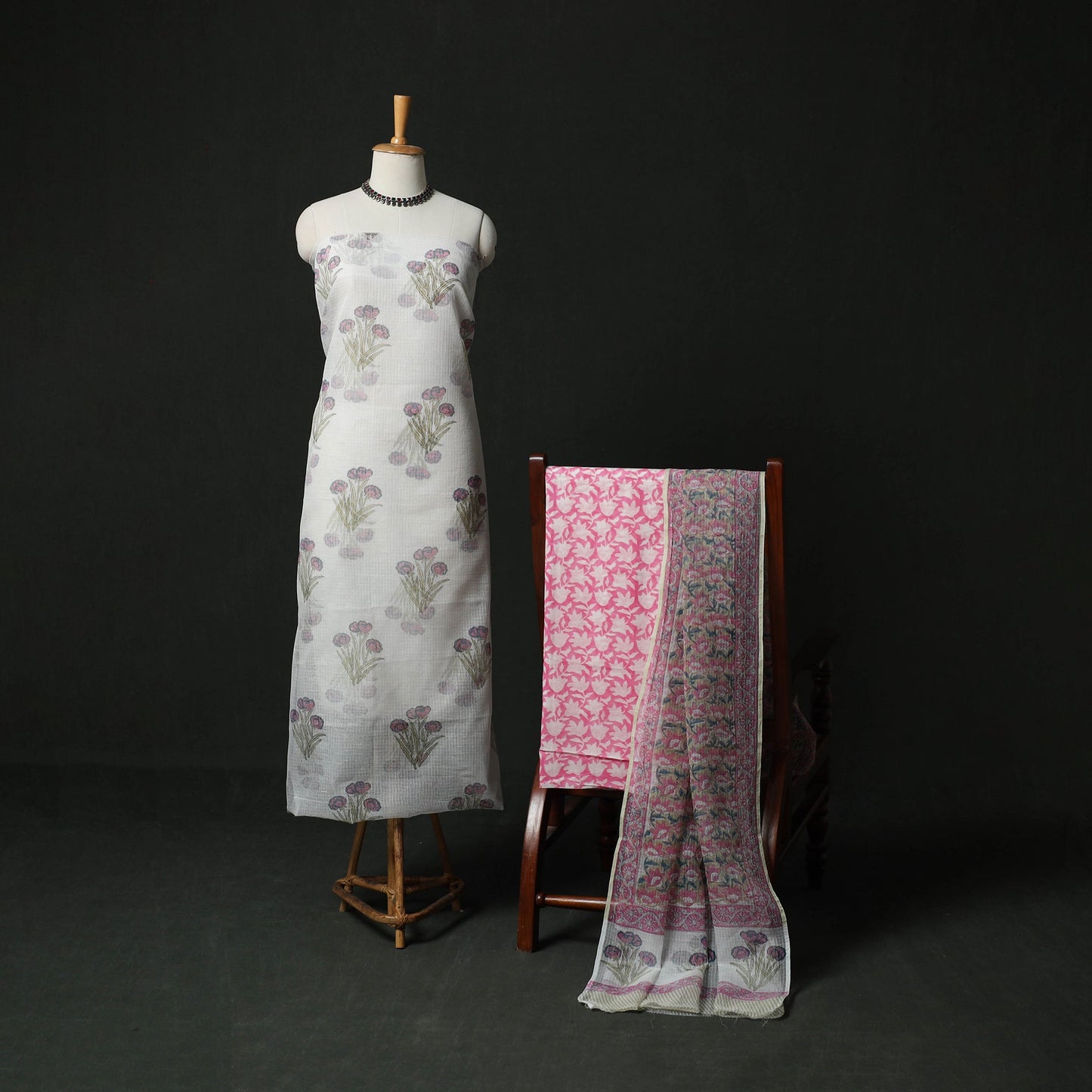 Sanganeri hand block print kota doria cotton 3pc unstitched