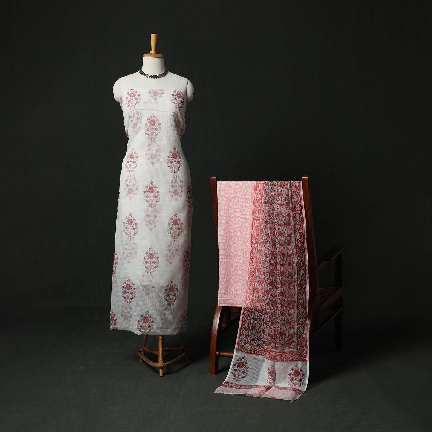 Sanganeri hand block print kota doria cotton 3pc unstitched