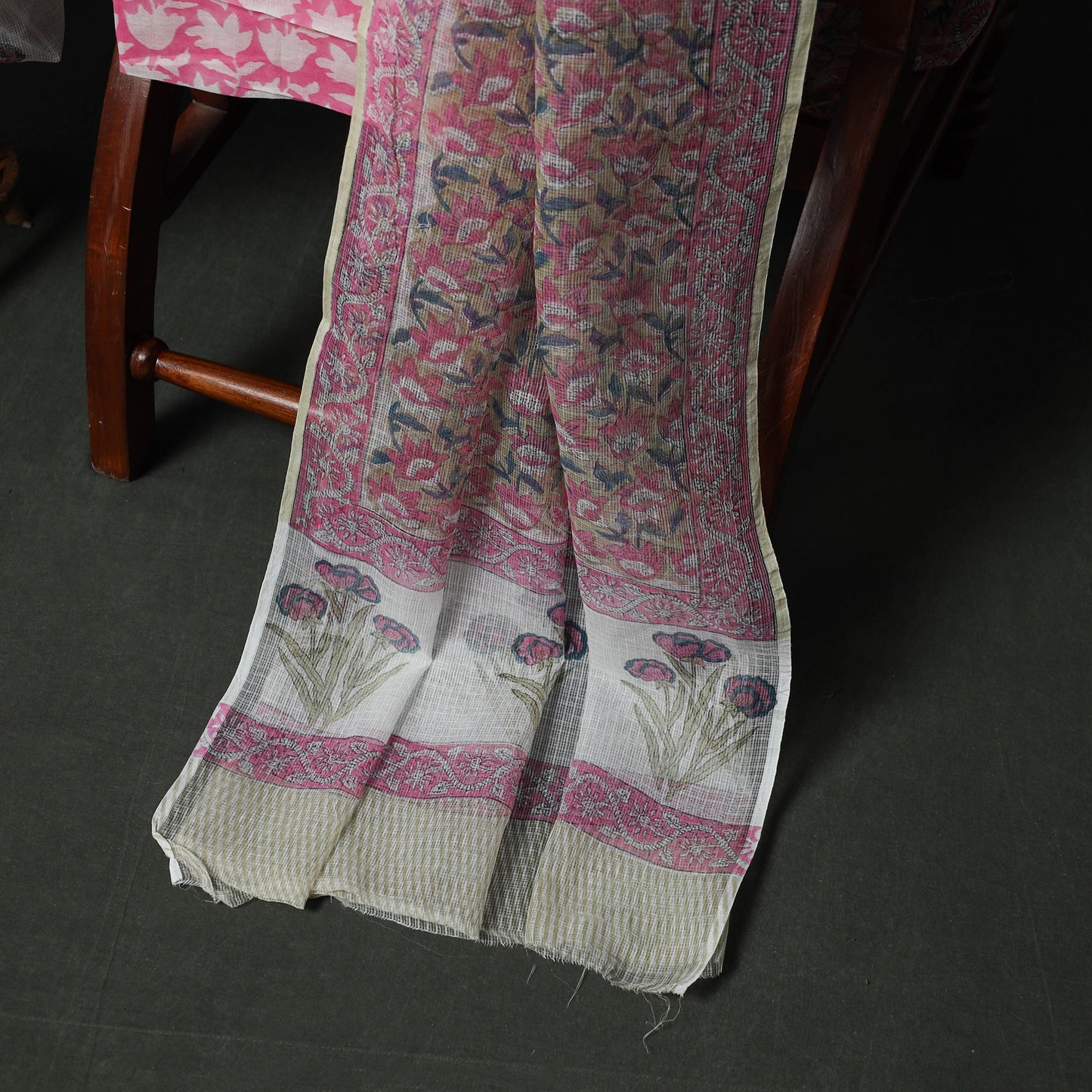 Sanganeri hand block print kota doria cotton 3pc unstitched