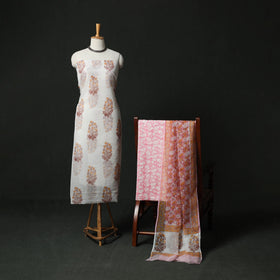 Sanganeri hand block print kota doria cotton 3pc unstitched