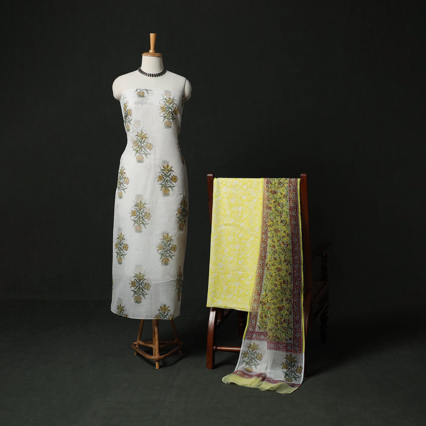Sanganeri hand block print kota doria cotton 3pc unstitched