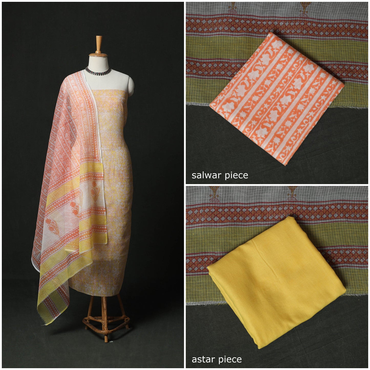 Sanganeri hand block print kota doria cotton 3pc unstitched