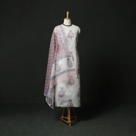 Sanganeri hand block print kota doria cotton 3pc unstitched