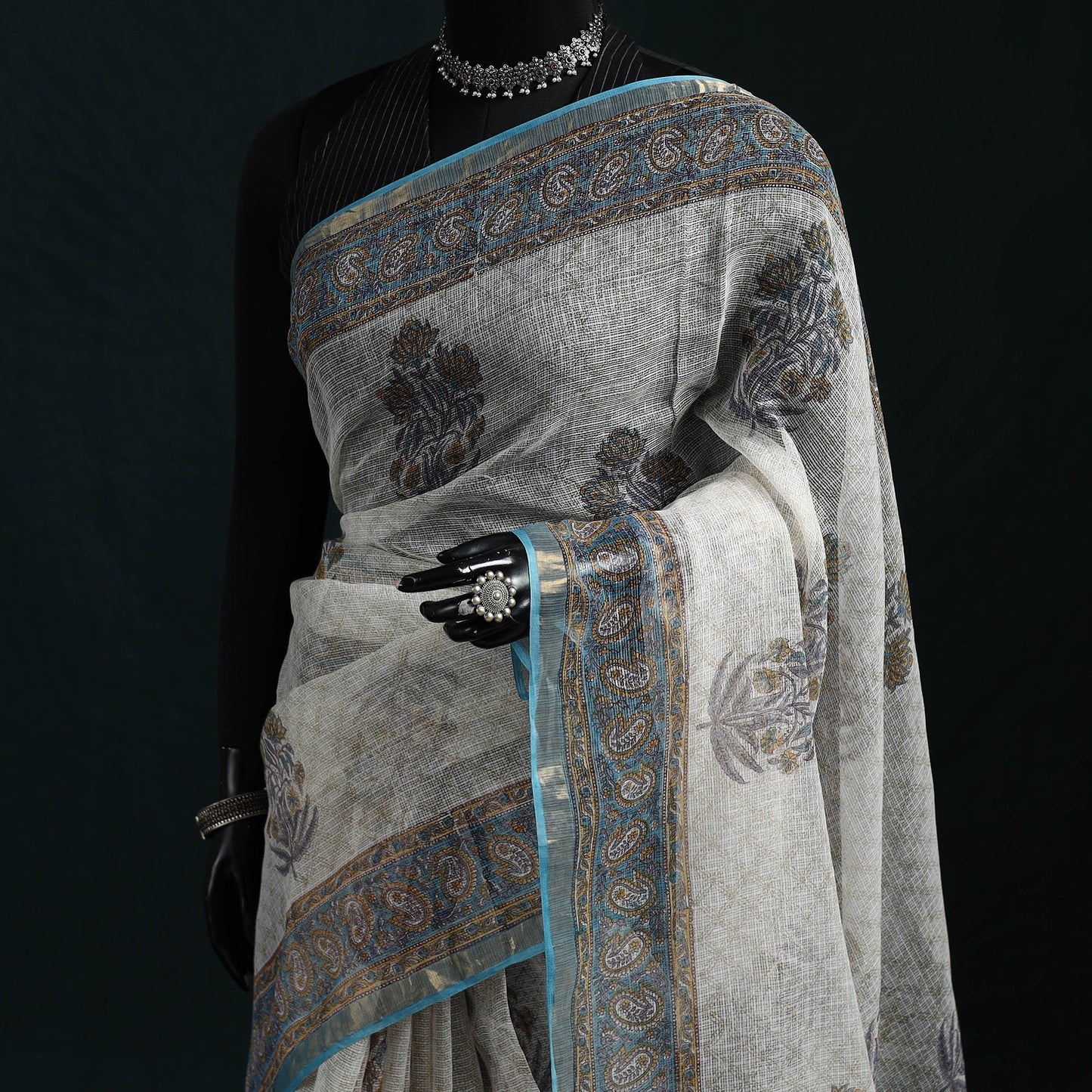 Sanganeri hand block print kota doria cotton saree 01