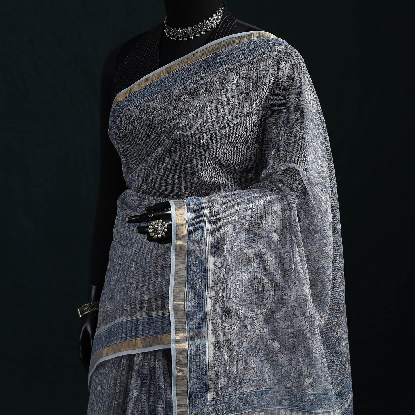 Sanganeri hand block print kota doria cotton saree 02