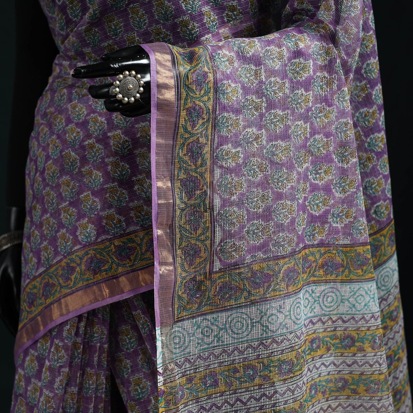 Sanganeri hand block print kota doria cotton saree 04