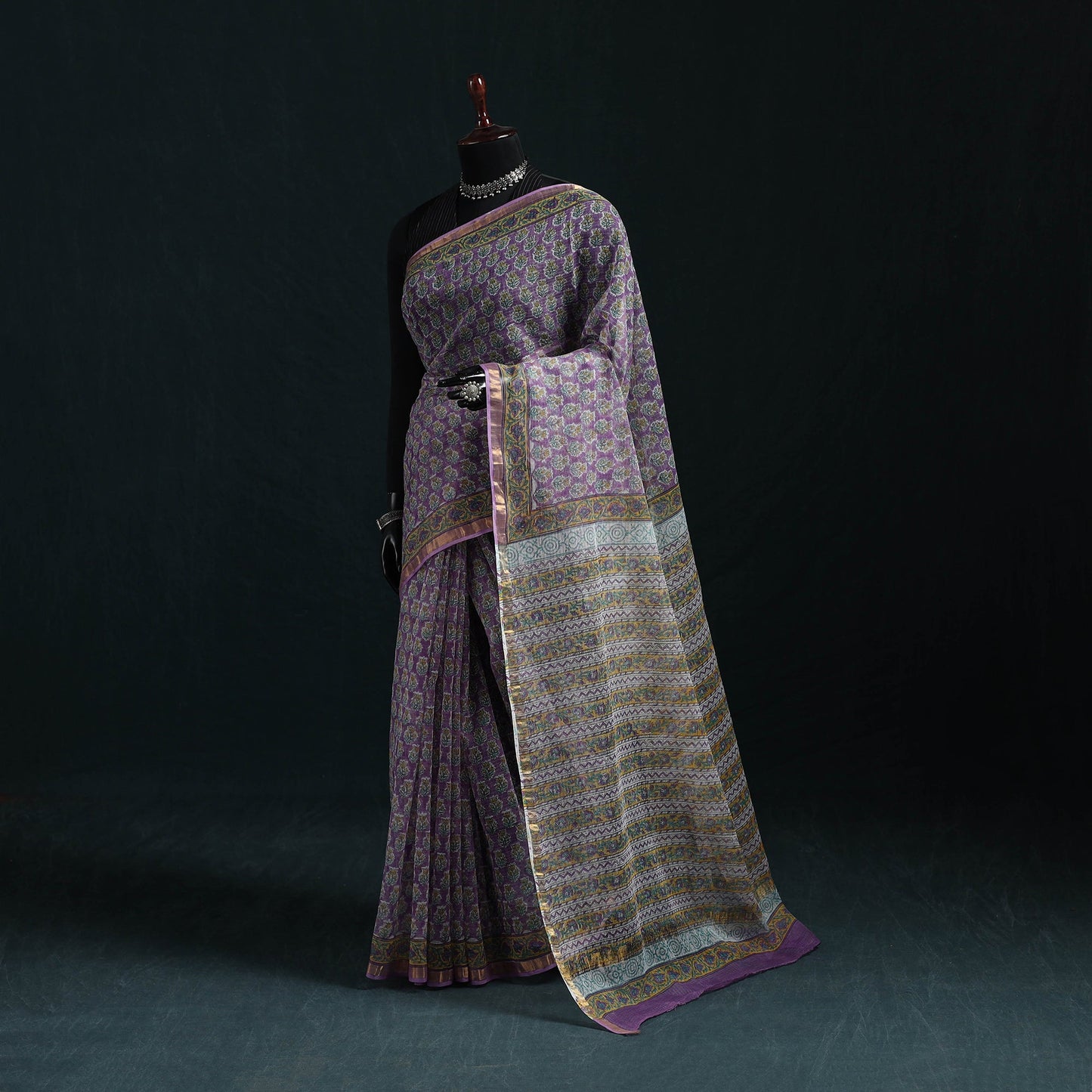 Sanganeri hand block print kota doria cotton saree 04