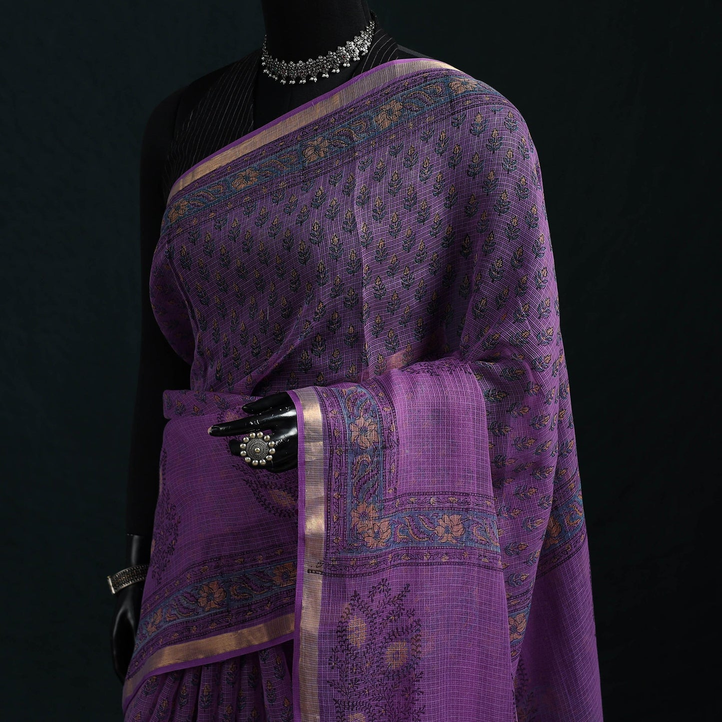Sanganeri hand block print kota doria cotton saree 06