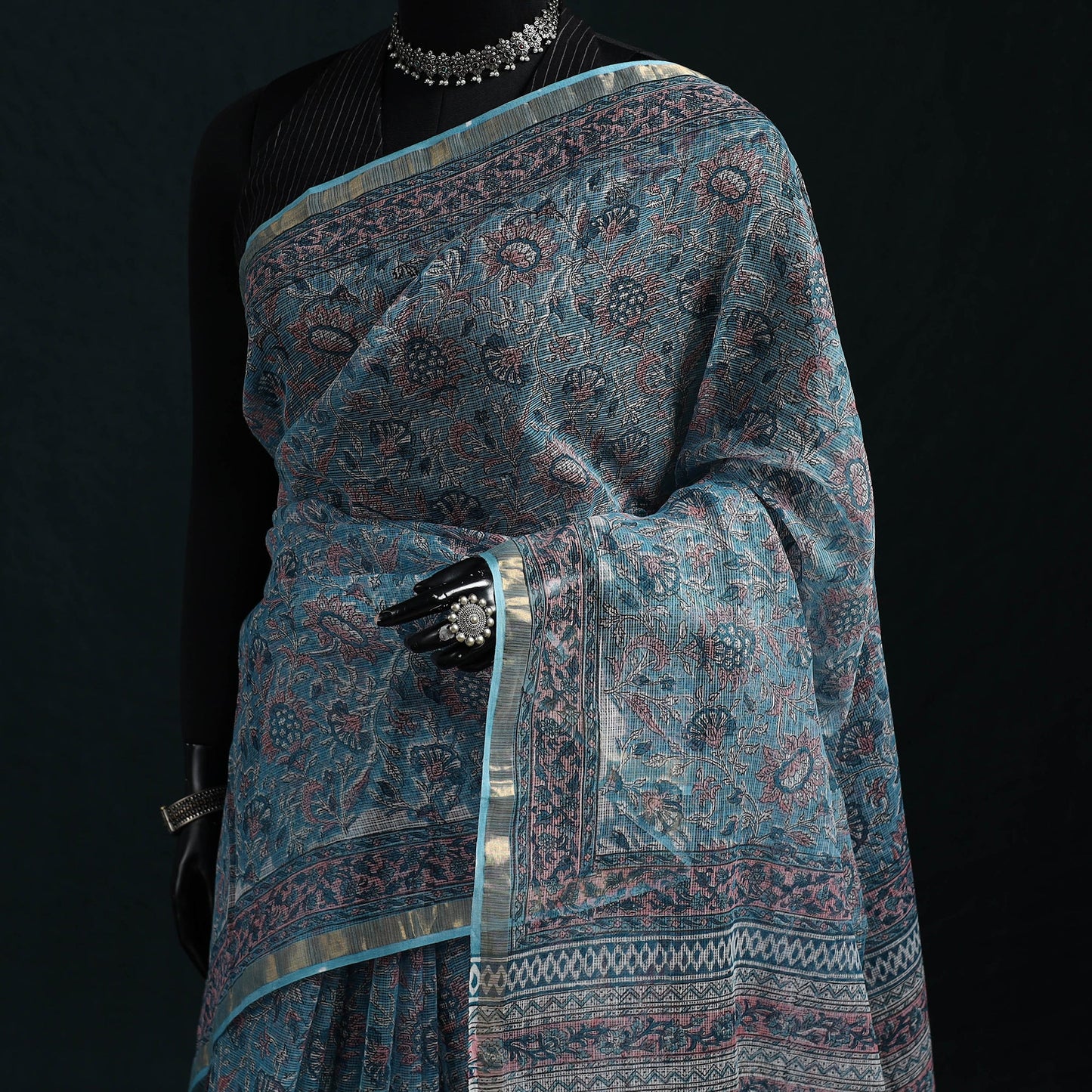 Sanganeri hand block print kota doria cotton saree 07