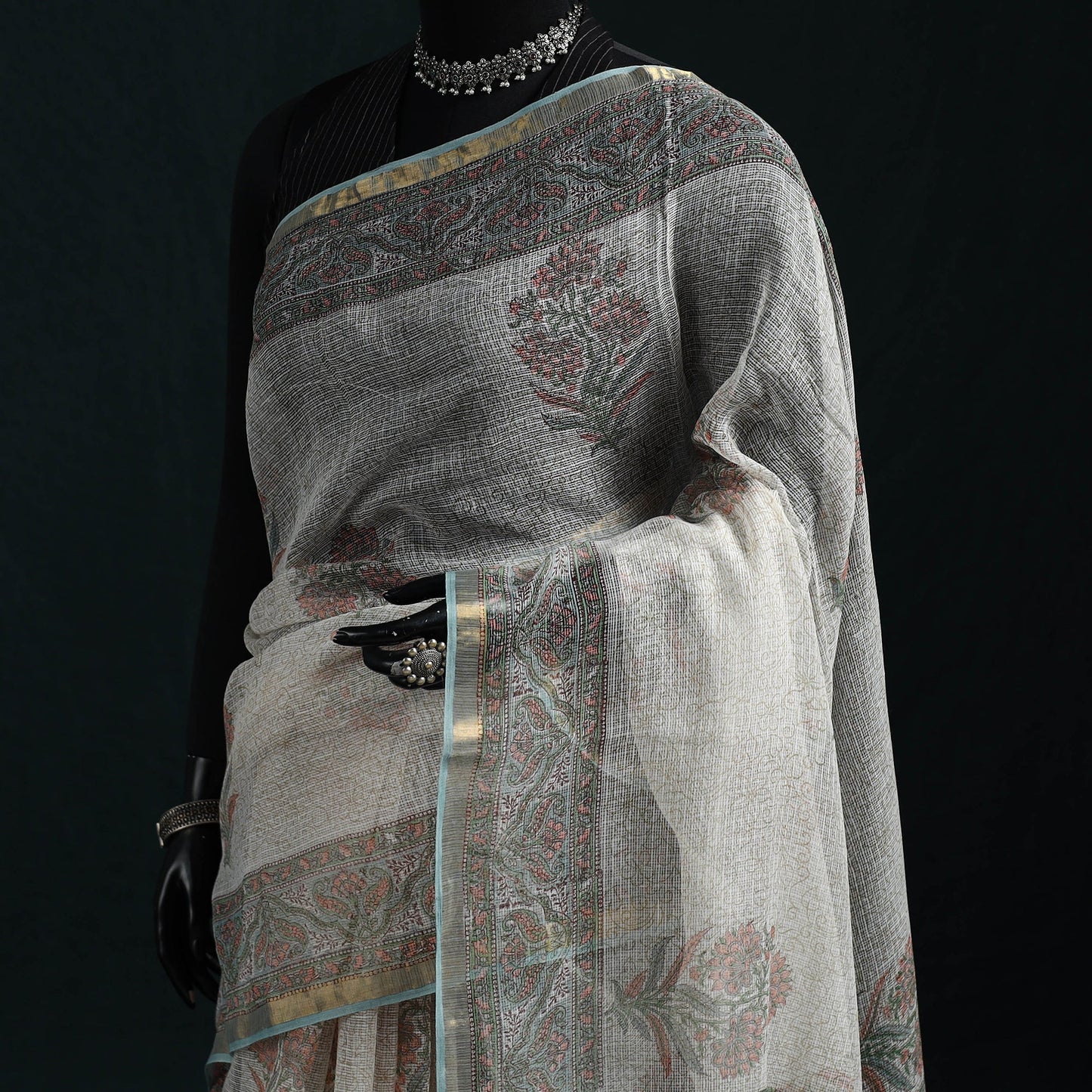 Sanganeri hand block print kota doria cotton saree 08
