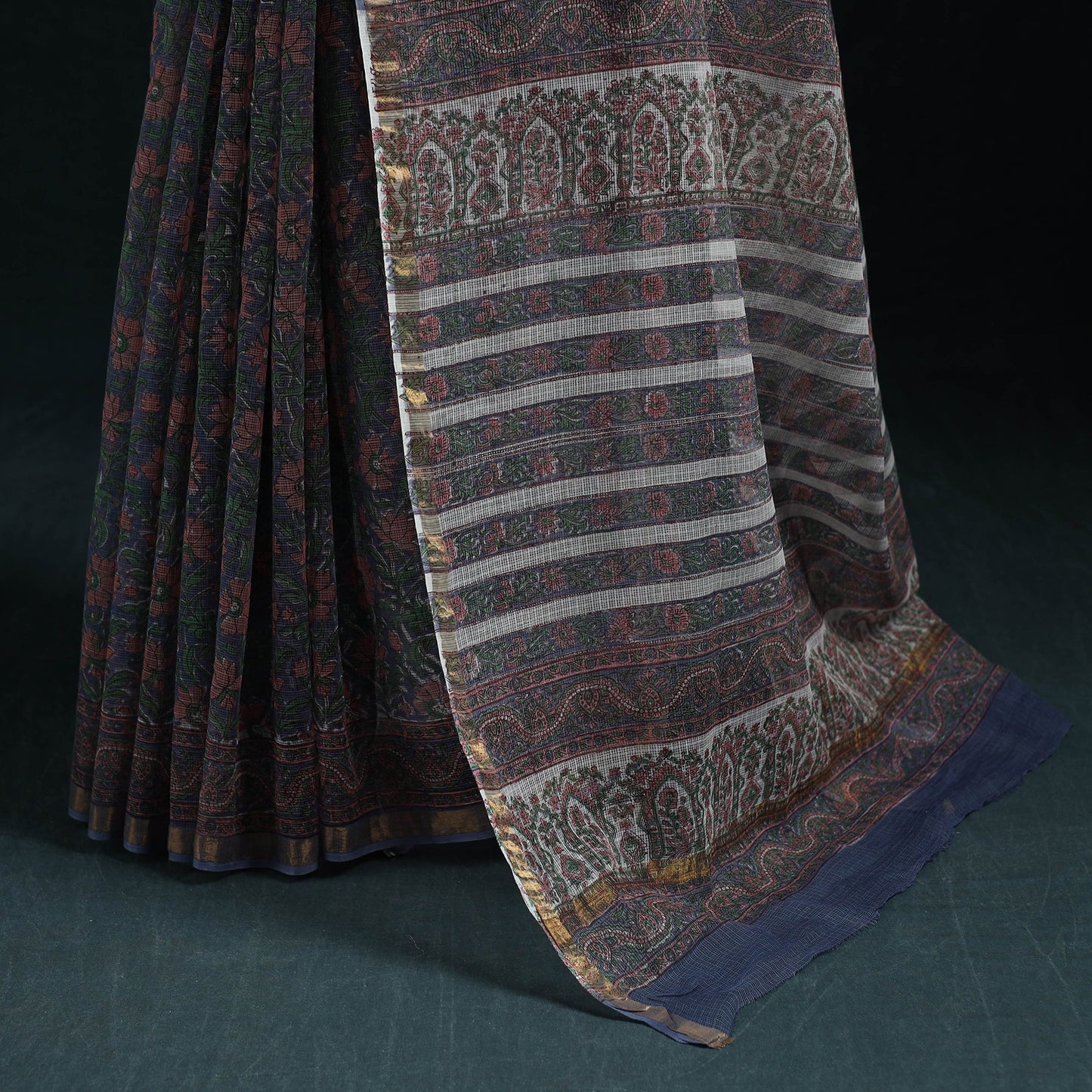 Sanganeri hand block print kota doria cotton saree 10