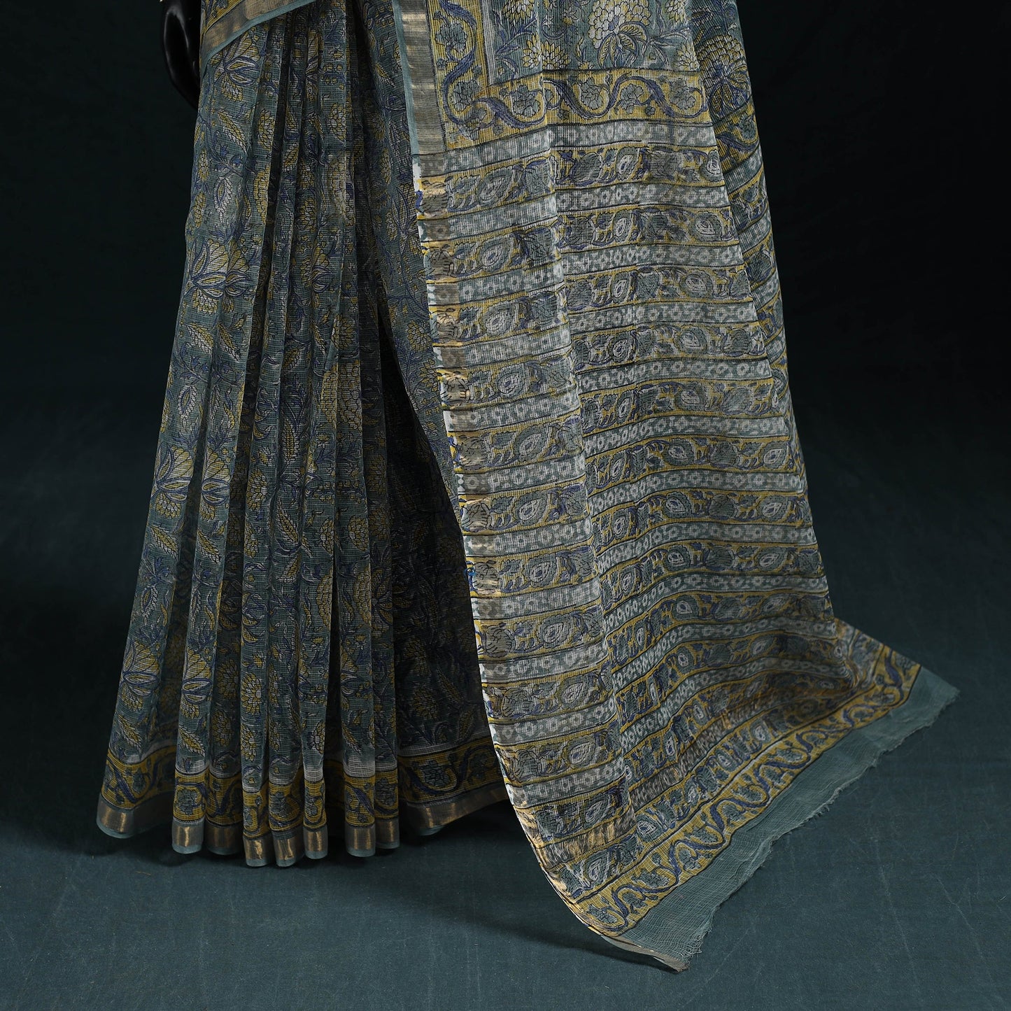 Sanganeri hand block print kota doria cotton saree 12
