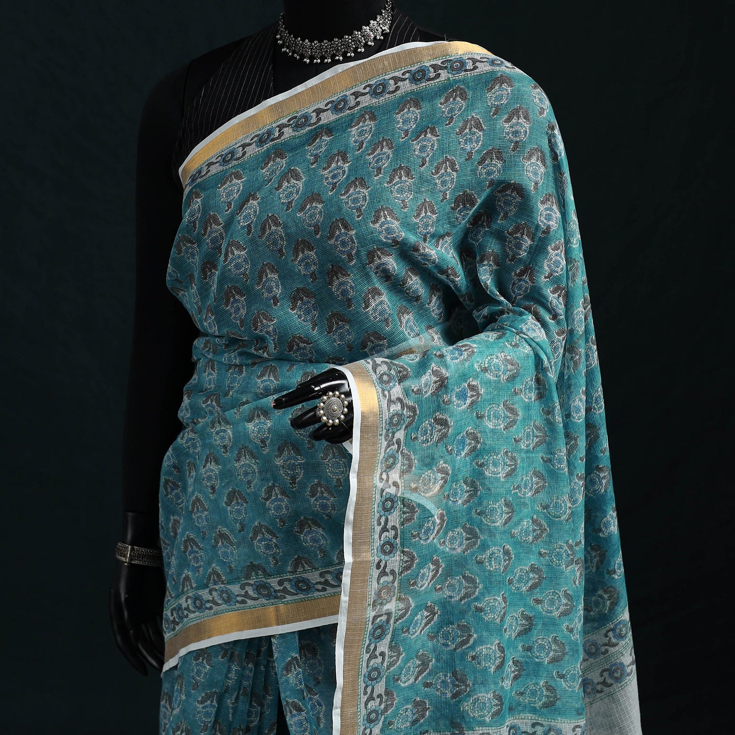 Sanganeri hand block print kota doria cotton saree 14