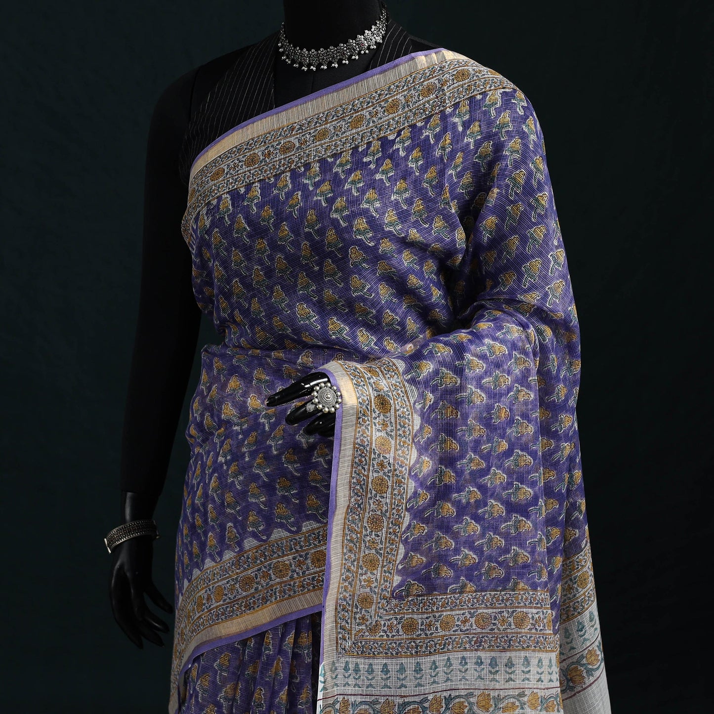 Sanganeri hand block print kota doria cotton saree 17