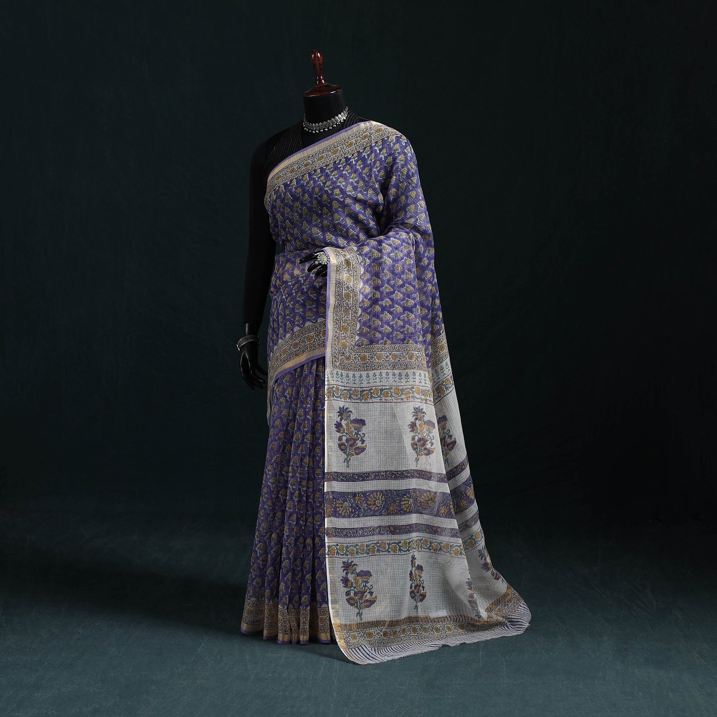 Sanganeri hand block print kota doria cotton saree 17