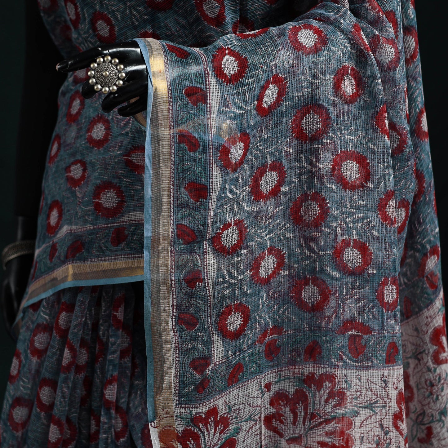 Sanganeri hand block print kota doria cotton saree 21