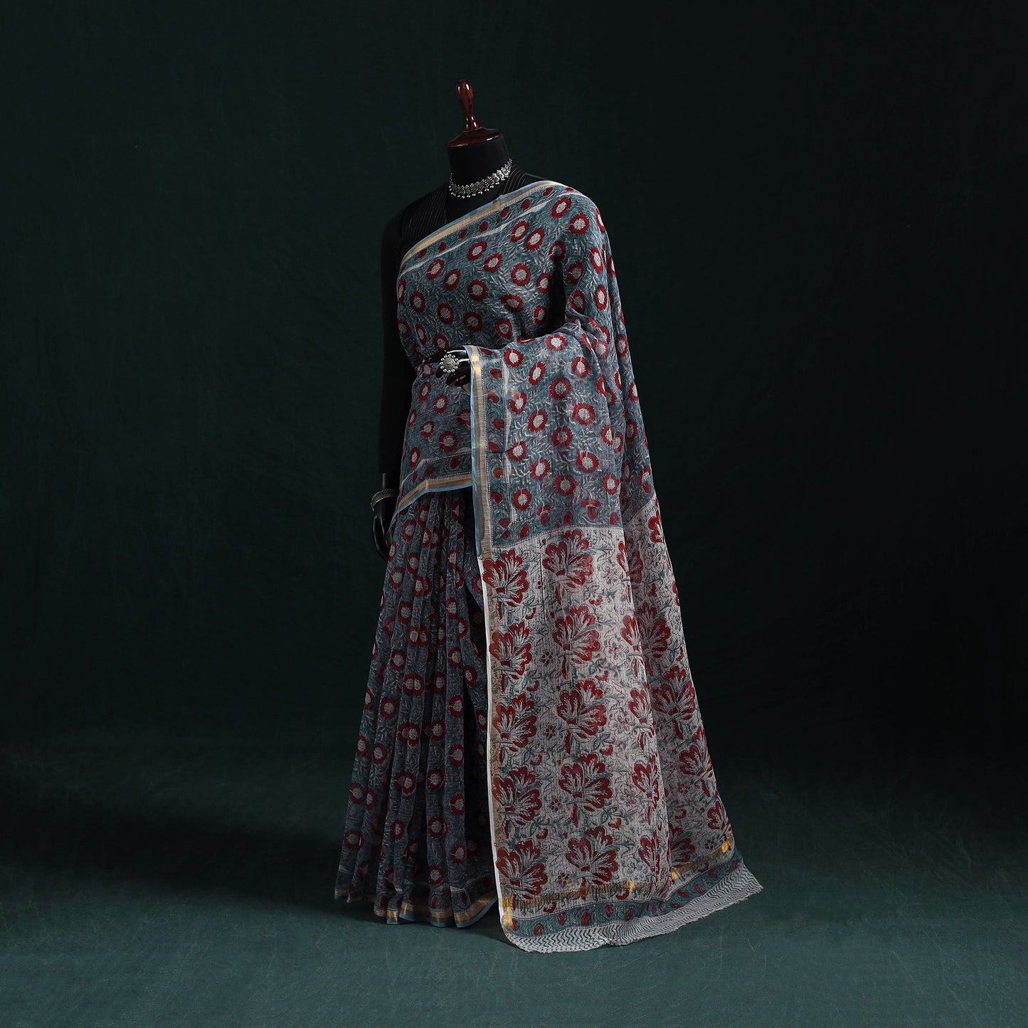 Sanganeri hand block print kota doria cotton saree 21