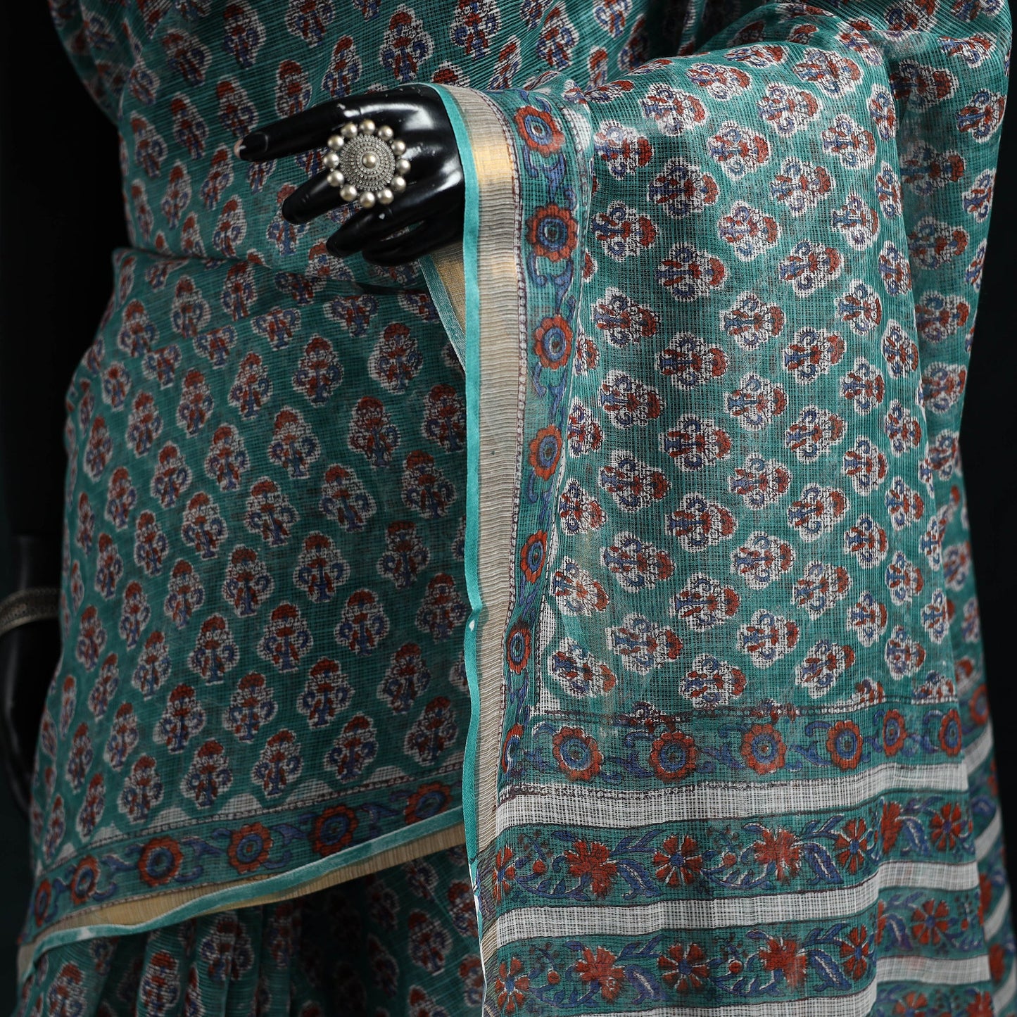 Sanganeri hand block print kota doria cotton saree 22