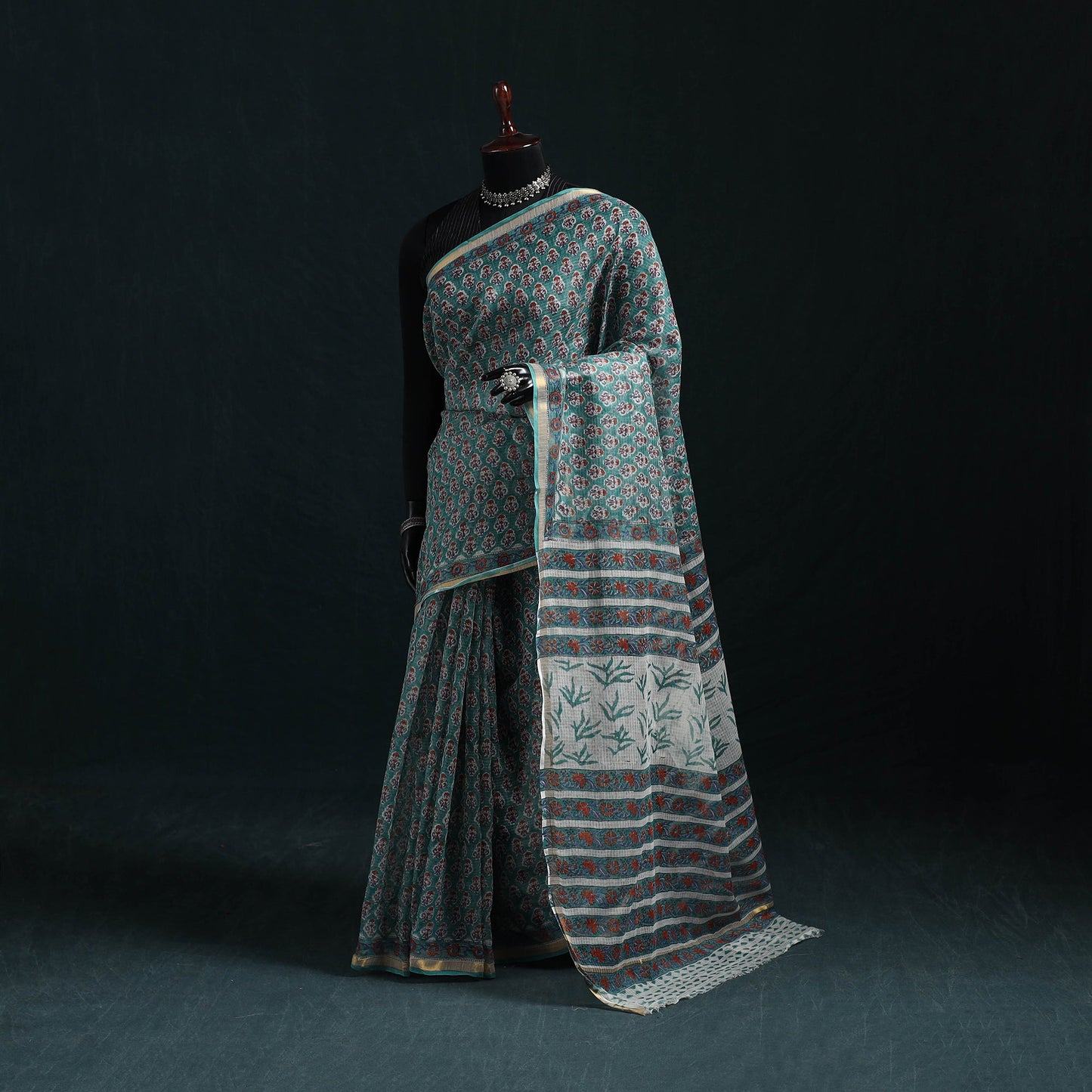 Sanganeri hand block print kota doria cotton saree 22