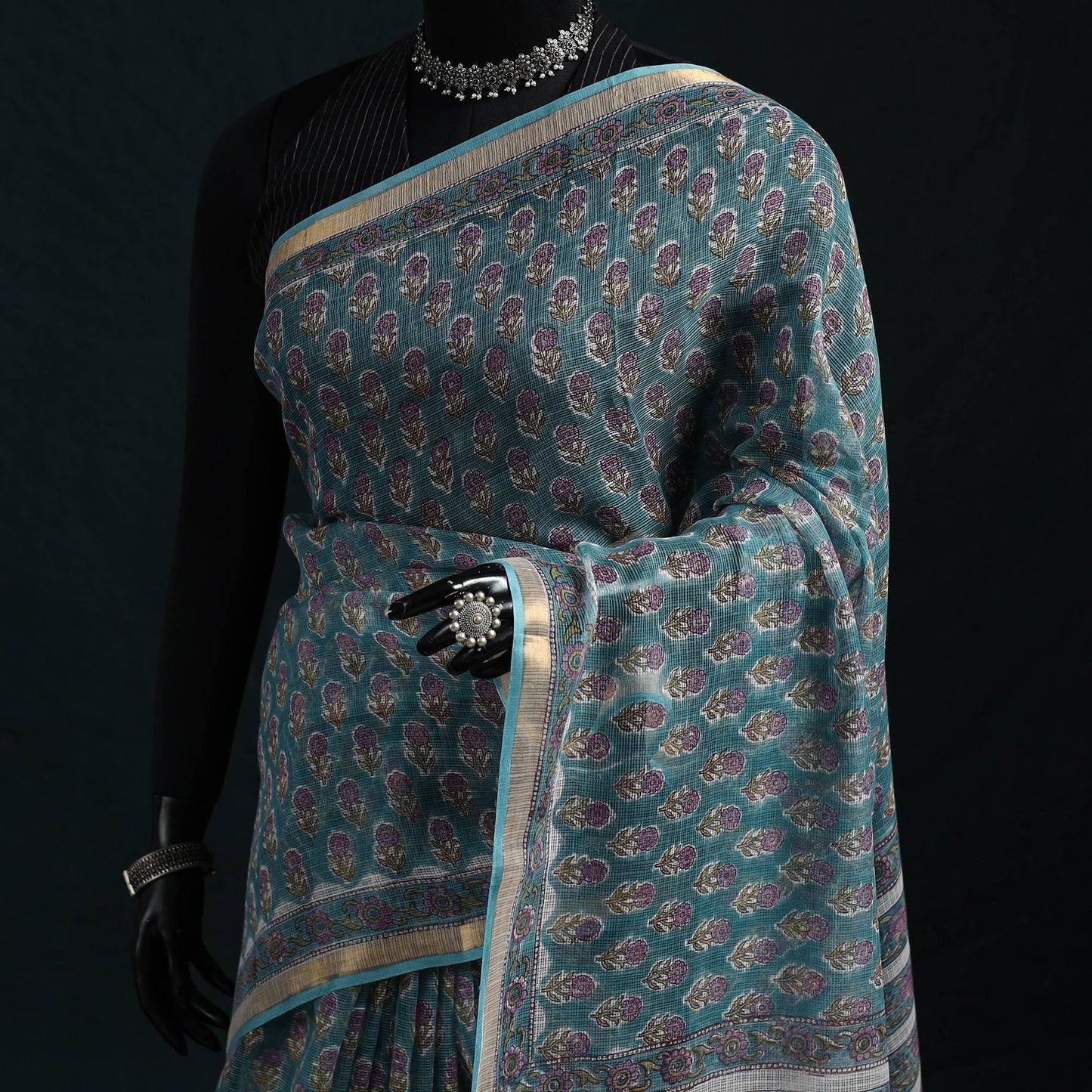Sanganeri hand block print kota doria cotton saree 23
