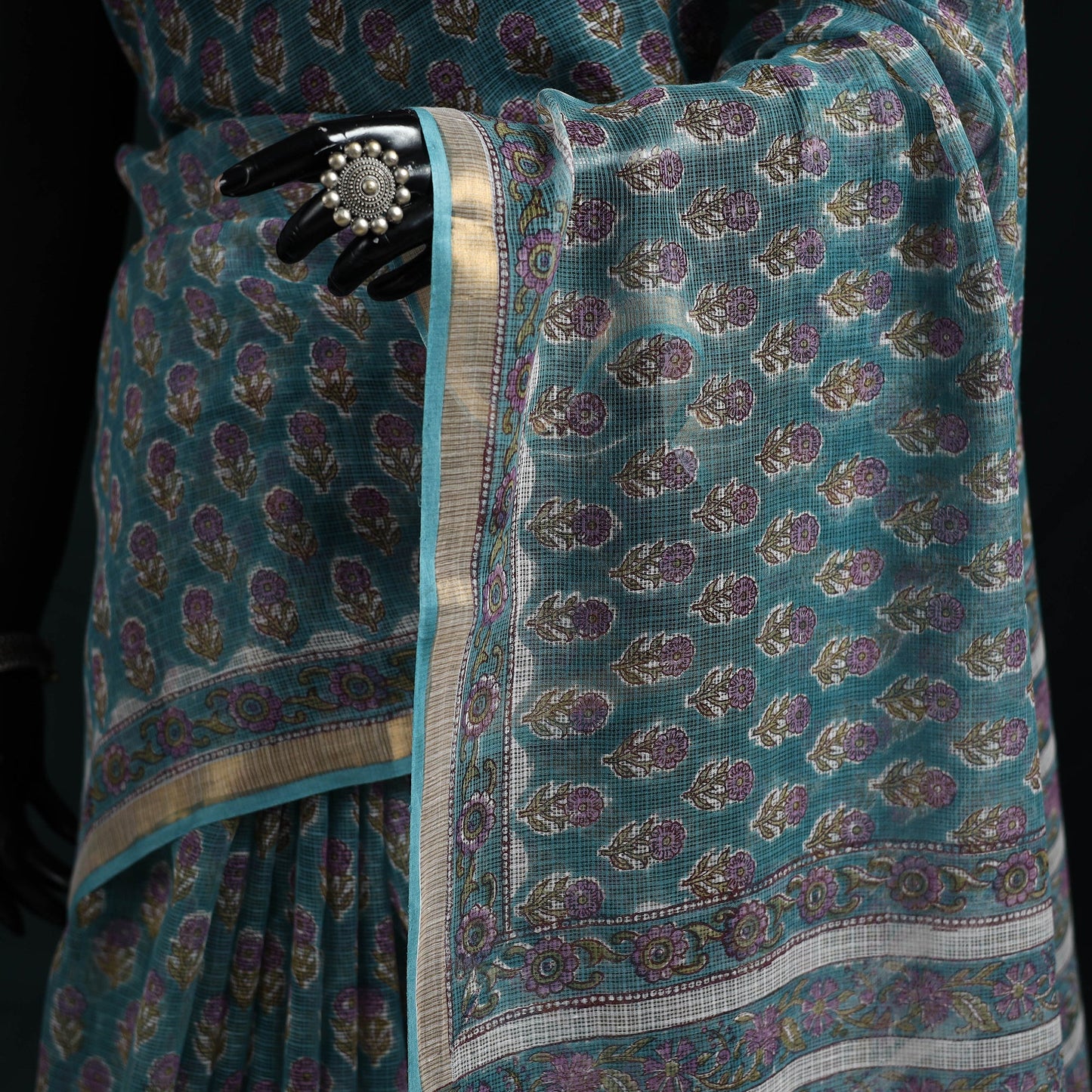 Sanganeri hand block print kota doria cotton saree 23