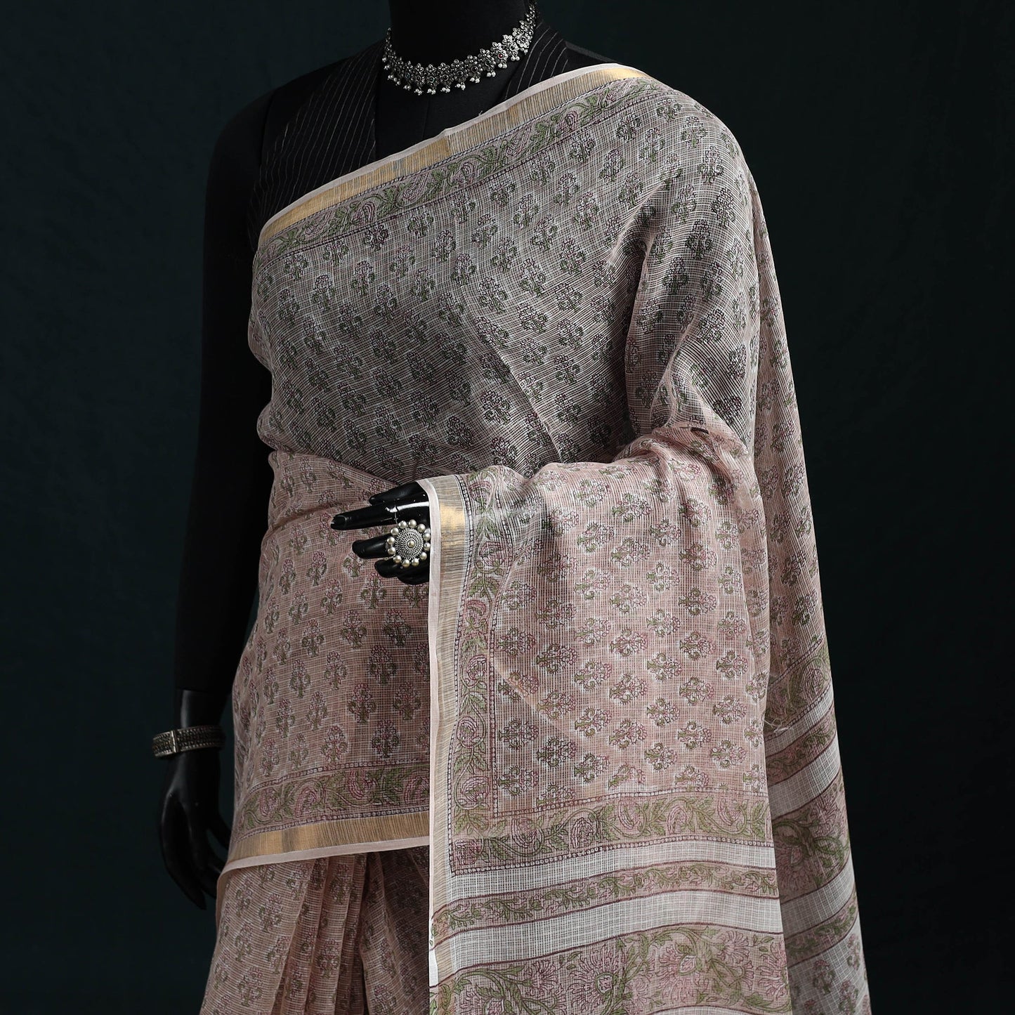 Sanganeri hand block print kota doria cotton saree 28