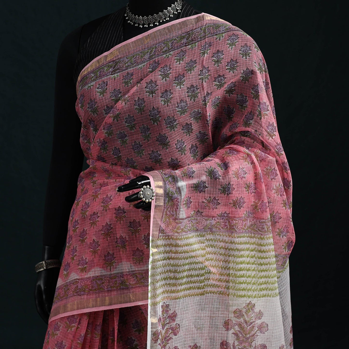 Sanganeri hand block print kota doria cotton saree 30
