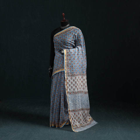 Sanganeri hand block print kota doria cotton saree 34