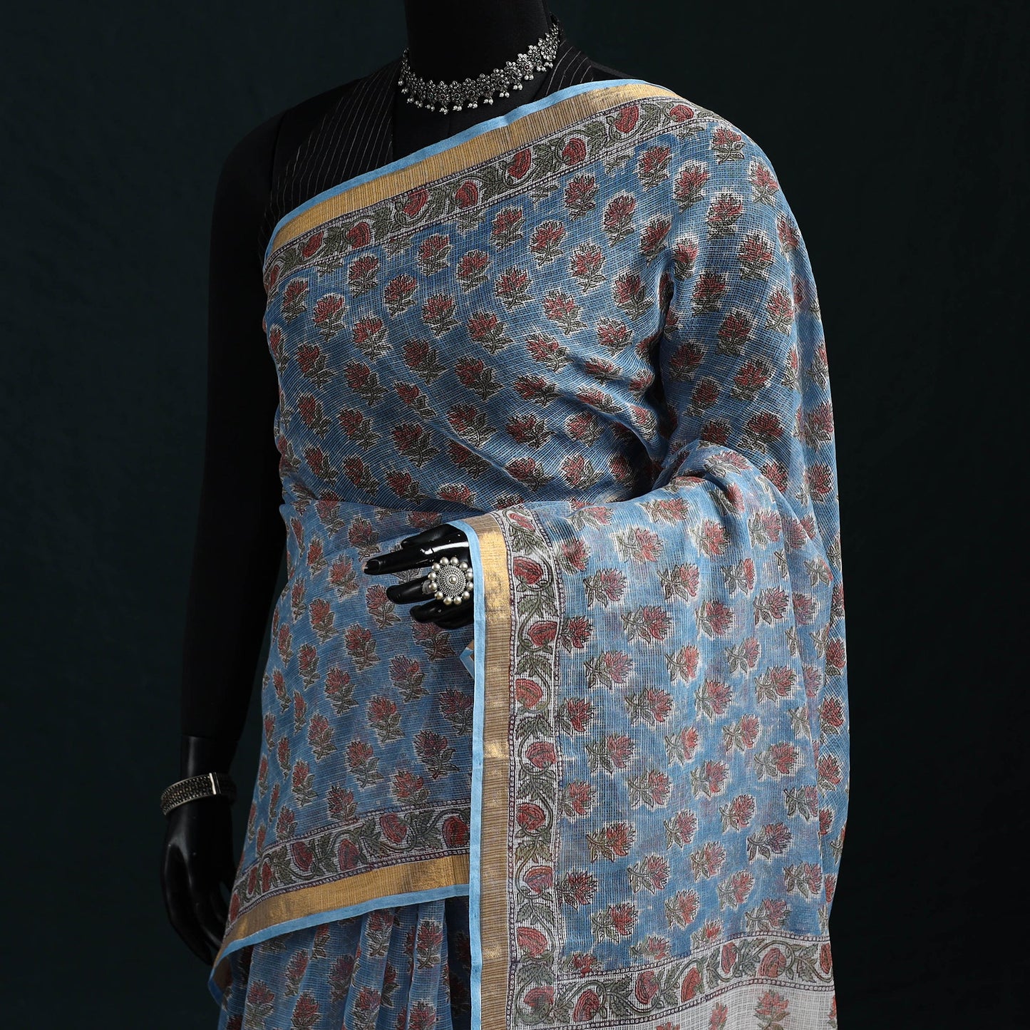 Sanganeri hand block print kota doria cotton saree 34