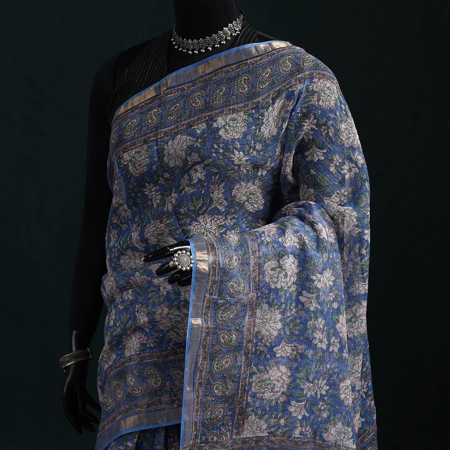 Sanganeri hand block print kota doria cotton saree 35