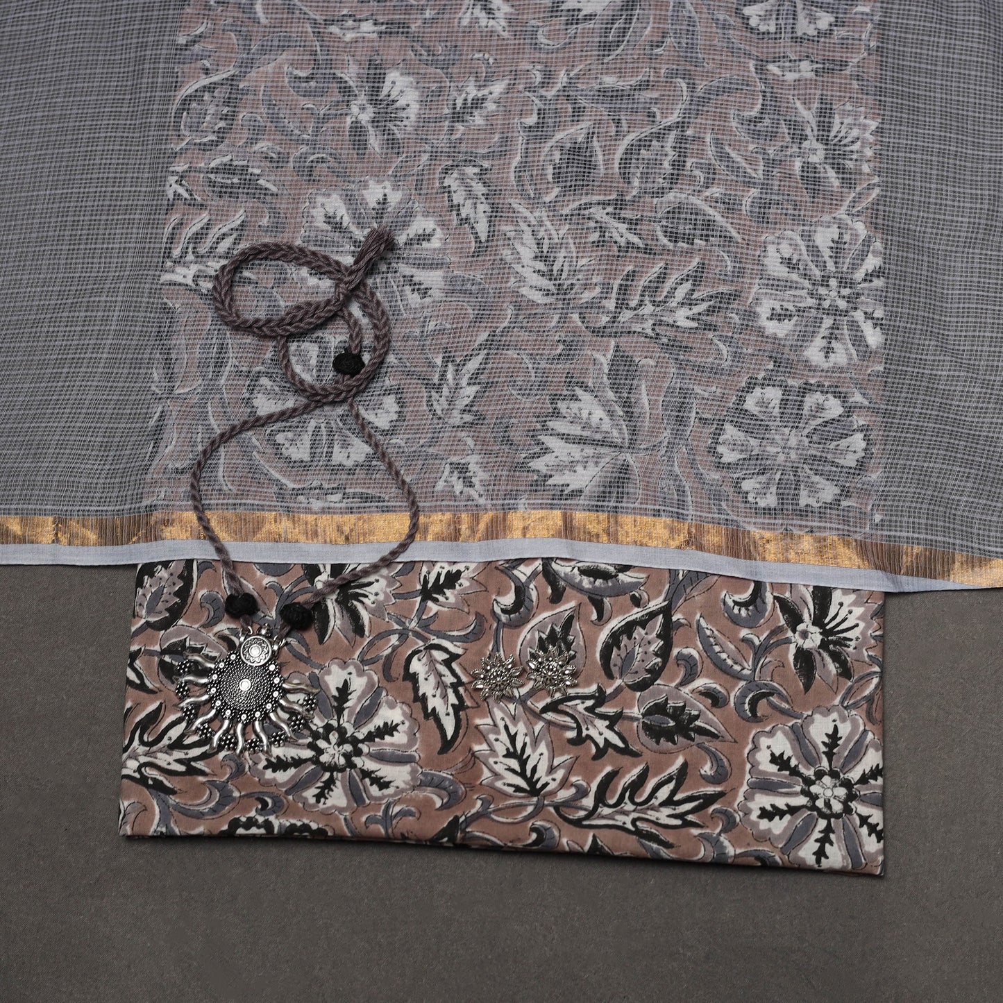 Sanganeri hand cotton 2pc unstitched dress material