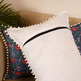 Sanganeri pillow cover with pom (set of 2) 01 - handcrafted
