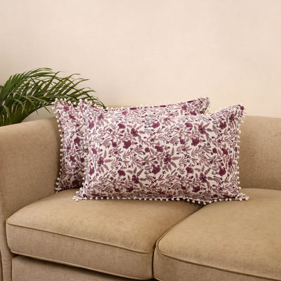 Sanganeri pillow cover with pom (set of 2) 02 - handcrafted