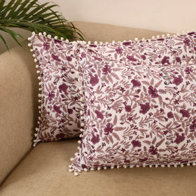 Sanganeri pillow cover with pom (set of 2) 02 - handcrafted