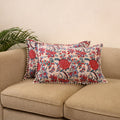 Sanganeri pillow cover with pom (set of 2) 03 - handcrafted